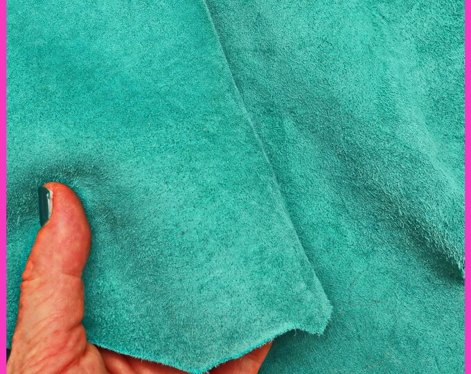High quality turquoise SUEDE velour leather skin – aquamarine soft COWHIDE calfskin B15543-TU La Garzarara