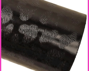 Black GLOSSY leopard textured leather hide, stiff spotted cowhide, animal print  calfskin on a bluette base B15047-TB La Garzarara