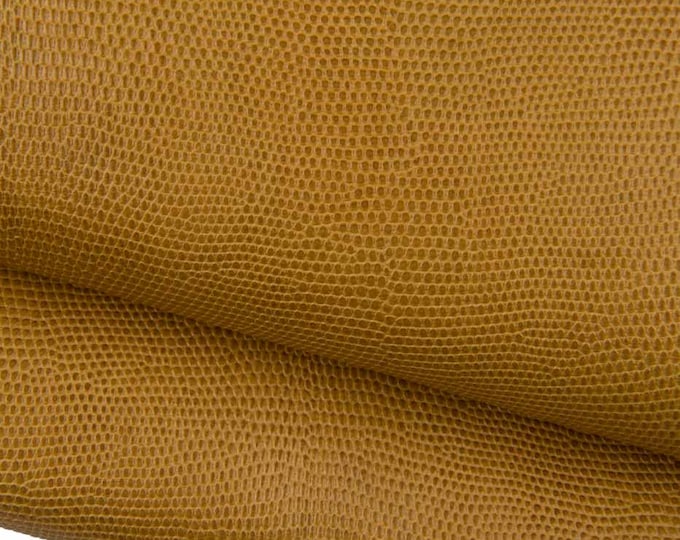 LIZARD printed leather skin, beige - ochre yellow REPTILE embossed goatskin, semi glossy soft cowhide for bags B19337-ST La Garzarara