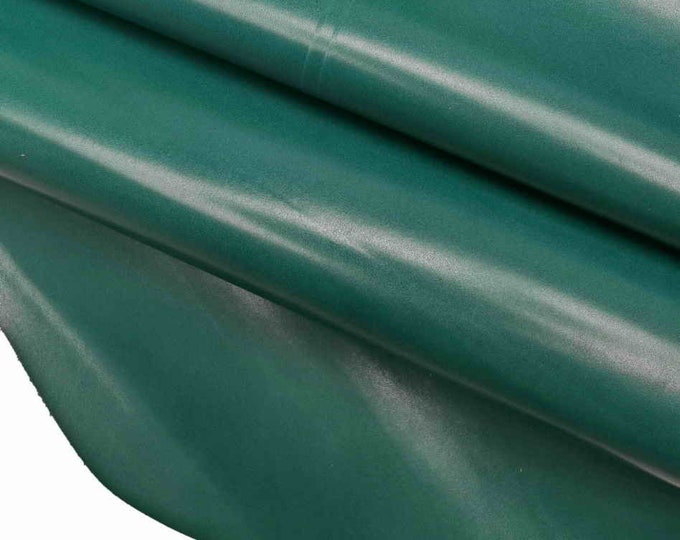 Midnight teal cow leather hide, smooth full grain calfskin - shiny italian genuine cowhide stiff skins  B12546-TU La Garzarara