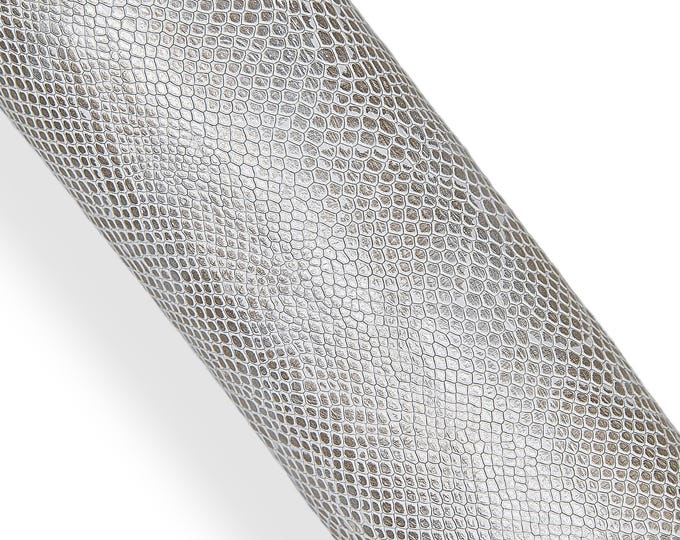 Silver - light gold METALLIC printed leather hide, PYTHON snake embossed cowhide, soft calfskin for diy projects   B18160-MT(st) LaGarzarara