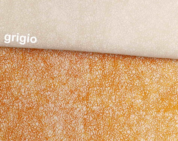 White CRACKLED leather hides - genuine SUEDE on goatskin - orange grey crackle printed skins  B13549-ST La Garzarara