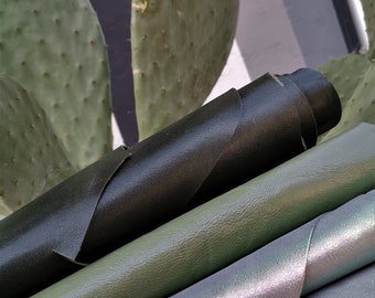 Lot of 3 GREEN leather skins, stock of smooth, metallic, wrinkled matching leather hides  B14868-ST La Garzarara