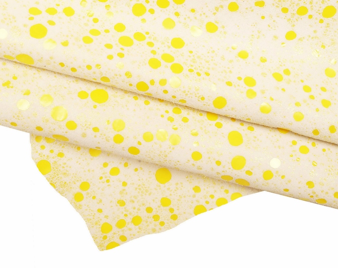 POLKA DOTS like printed goatskin, yellow red blue pattern on white suede leather skin, soft B15965-ST La Garzarara