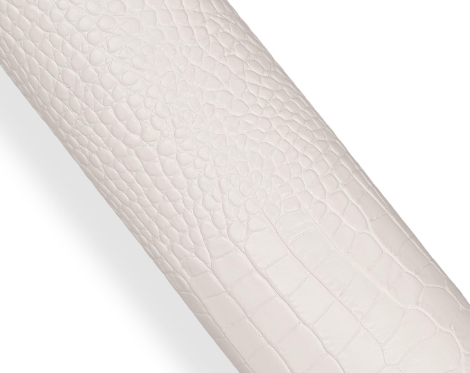 White CROCODILE embossed leather hide, glossy ALLIGATOR printed cowhide, semi stiff calfskin for crafters B18136-ST La Garzarara