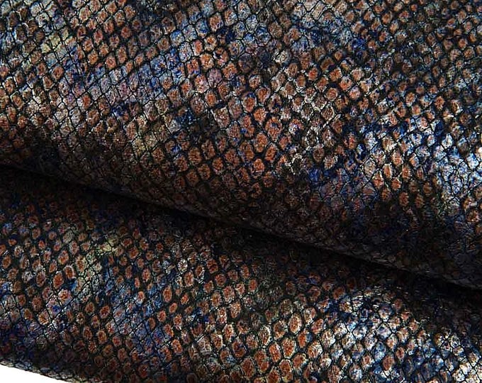Black PYTHON printed leather hide with multicolor abstract texture, METALLIC printed snakeskin, bright goatskin B19318-MT(st) La Garzarara