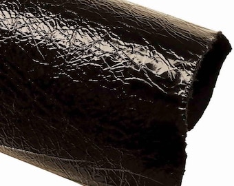 Crumpled BLACK Patent leather hide, High Glossy Finish cowhide, Thin Naplack Skin 0.6 -0.7 mm, ideal for hobbyists B18094-TB La Garzarara