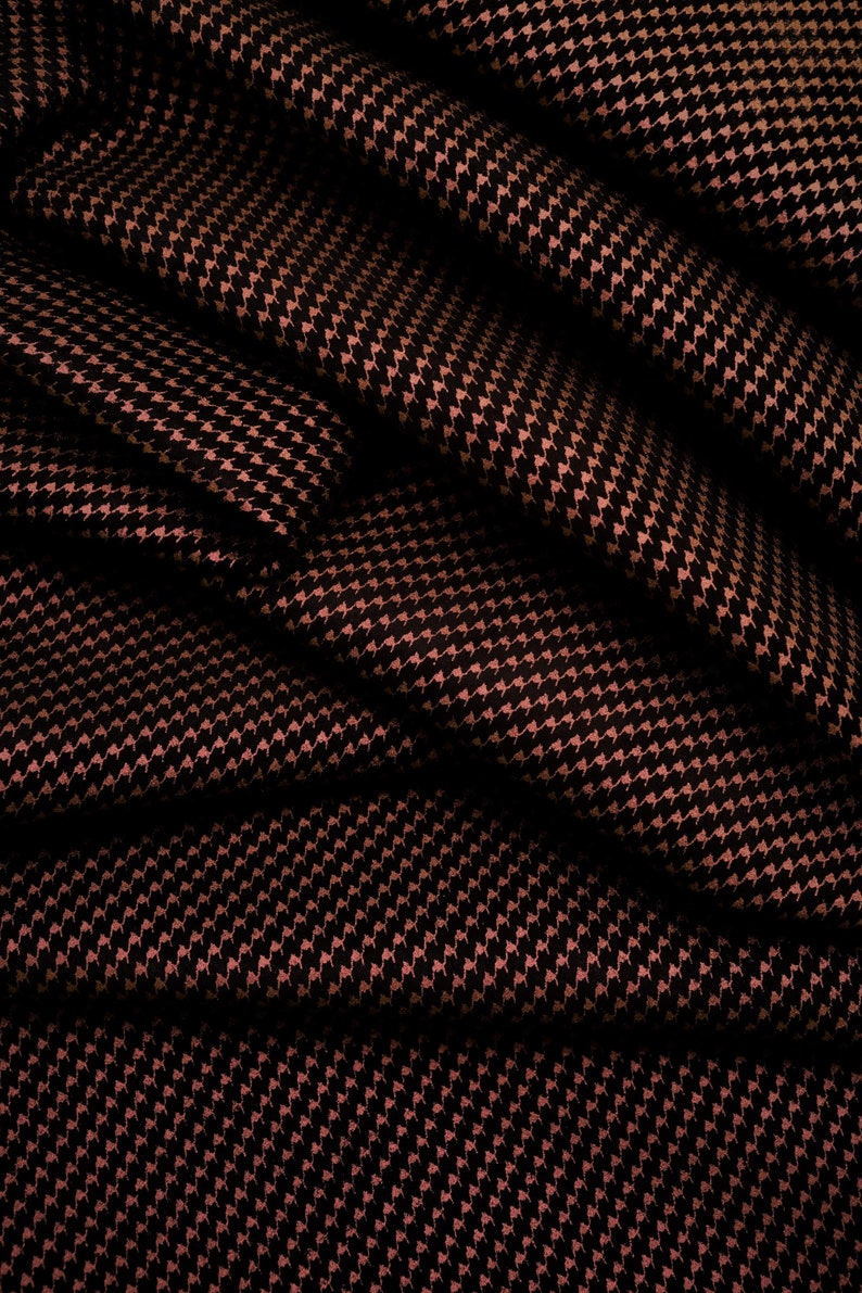 A5354-ST La Garzarara black suede hides with a pearly rust red laminated pied de poule print Italian leather soft and lightweight skin