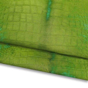 Green CROCODILE embossed hair on leather hide, AGED distressed pony calfskin, animal printed hairy cowhide  B17276-CV La Garzarara