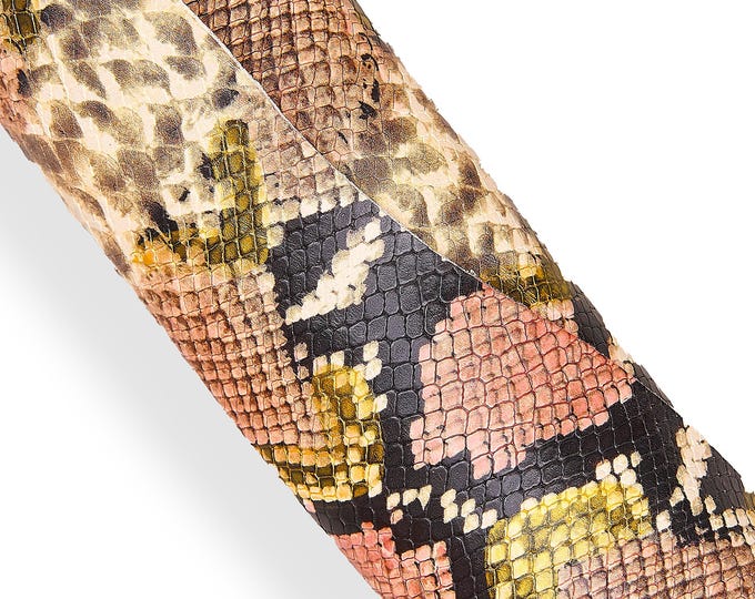 Python textured leather skin, beige pink gold GLOSSY snakeskin, reptile pattern on soft goatskin for diy projects B18138-ST La Garzarara