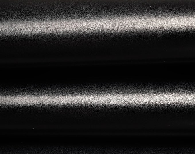BLACK GLOSSY leather hide, smooth cowhide with veins, quite soft calfskin 0.7 -0.9 mm, material ideal for crafting La Garzarara