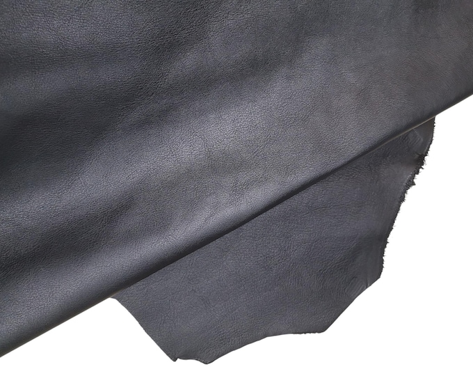 BLACK leather hide, big size, soft milled sporty cowhide, genuine Italian soft calfskin, 74 x 61 inches /187 x 155 cm B17209-TB La Garzarara