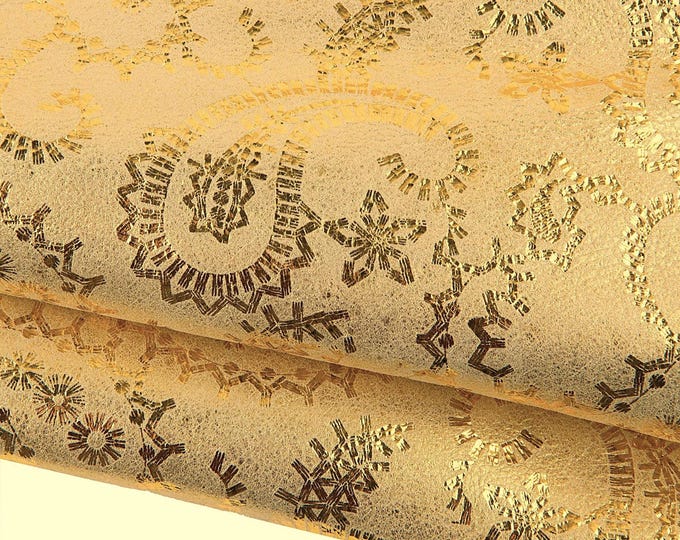 BAROQUE printed leather hide, gold glossy lambskin, soft sheepskin. Ideal for crafters, hobbyists  B18879-MT(ST)   La Garzarara