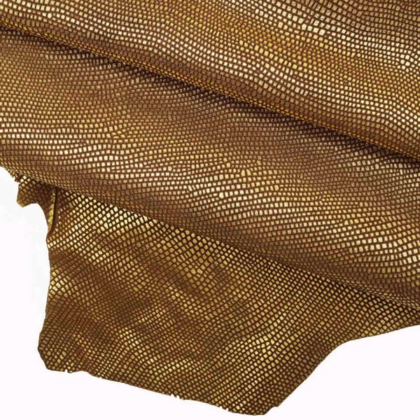GOLD metallic LIZARD -  tejus printed Italian leather skins, patterned hides for sewing , soft textured skin   B11155-MT(st) La Garzarara