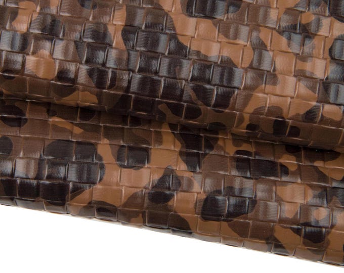 Brown CAMOUFLAGE leather hide, mimetic texture on BRAID embossed cowhide, soft semi glossy calfskin B18488-ST La Garzarara