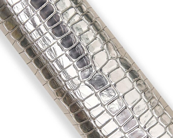 Silver CROCODILE embossed leather hide, super soft METALLIC goatskin, bright sparkle hide for diy projects B18060-MT(st) La Garzarara