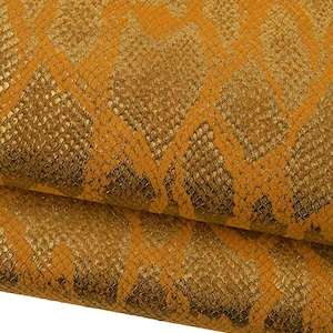 Gold METALLIC reptile printed goastkin, SNAKE printed soft skin, golden python leather for hobbyists B19280-MT(st) La Garzarara