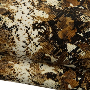 PYTHON printed leather skin, brown black white REPTILE pattern on goatskin, glossy snake textured hide for hobbyists B19285-ST La Garzarara