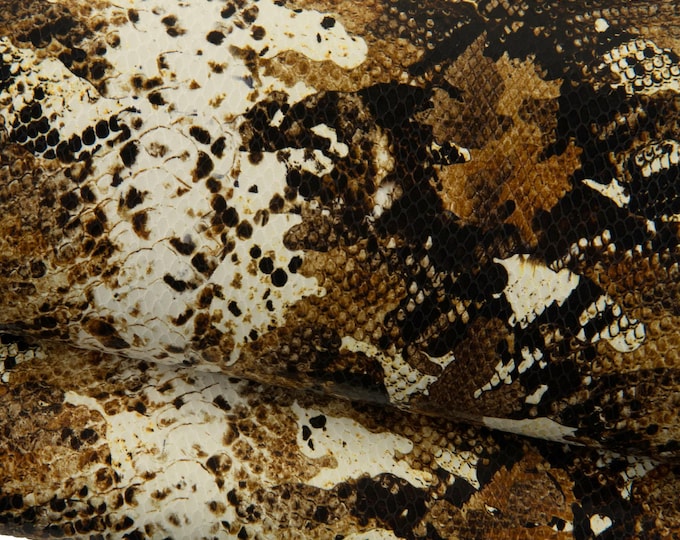 Brown Snake Print Leather Hide, Soft Italian Leather,  Reptile Pattern Leather for Bags, Wallets & Leathercraft B19285-ST La Garzarara