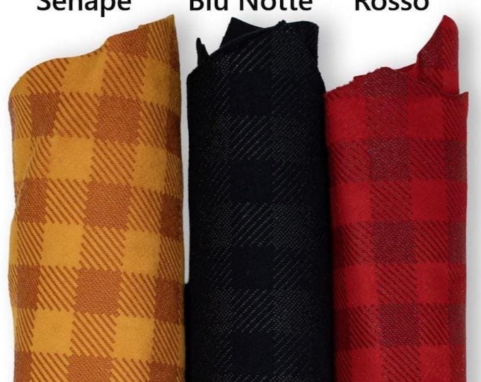 PLAID printed leather skin, mustard - dark blue - red,  GINGHAM pattern on matt soft suede goat hides for hobbyists B19139-ST La Garzarara