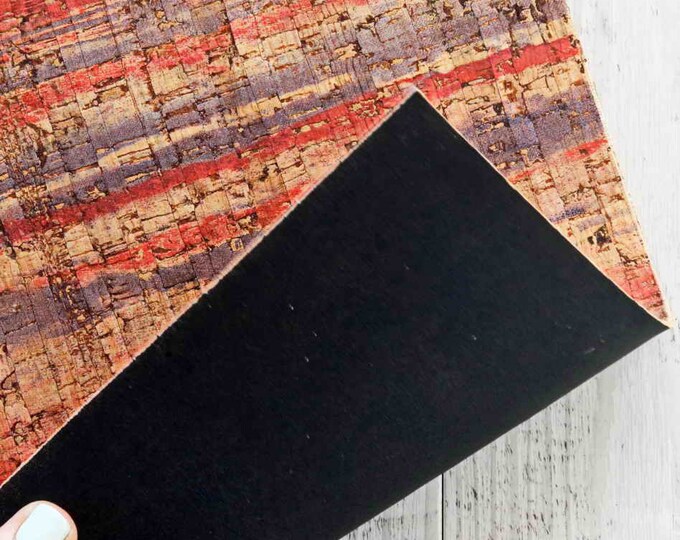 CORK  4x6"/8x10"/12x12" magenta blu colorful stripes print Cork applied to Leather Thick 5.5oz/2.1mm  B910