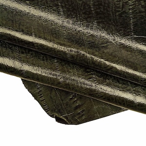 Pelle stampa anguilla verde scuro, pellame lucido vintage, capra stampata rigida B15523-VT La Garzarara
