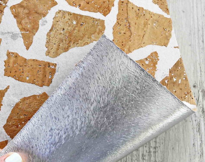 CORK  8x10" / 12x12" GIRAFFE PRINT  white Cork applied to Leather   B908