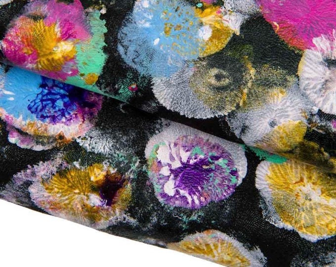 Multicolor HANDPAINTED leather skin, abstract, bright and soft goatskin for hobbyists    B18418-DM   La Garzarara
