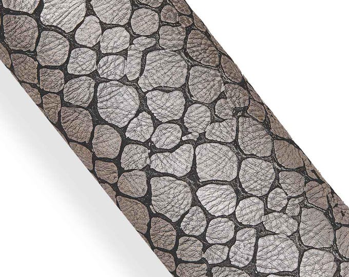 Grey METALLIC CROCODILE embossed leather hide, animal pattern on soft cowhide, luxurious calfskin B18140-MT(st)
