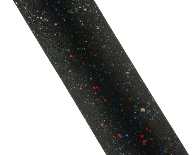 Black textured leather skin, multicolor SPLASH print on black soft lambskin, SOFT sheepskin for diy projects B19200-TB  La Garzarara