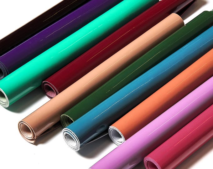 PATENT Leather Scraps in Assorted Colors - 10 random Smooth Solid Tones leather pieces 10x8" / 20x25 cm      RT307 La Garzarara
