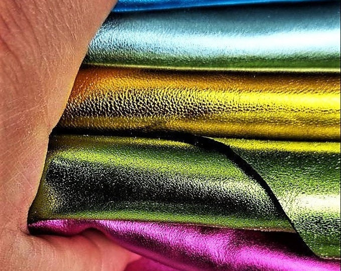 Selected leather scraps, metallic 5 BRIGHT tones as per pictures, approx size 10 x 8" each piece, 0,420 lbs   La Garzarara