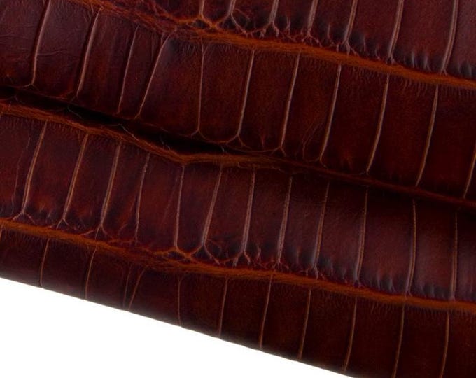 Reddsh brown CROCODILE embossed cowhide leather, animal printed calfskin, medium softness 0.7 - 0.9 mm B17341-ST La Garzarara