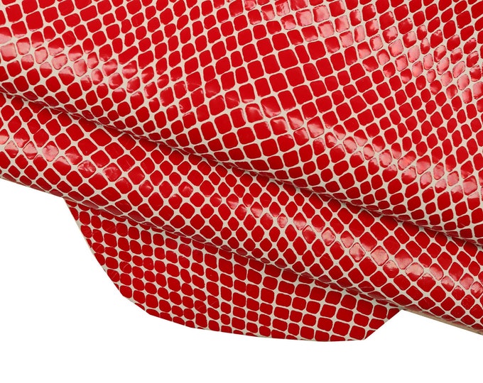 REPTILE PRINTED leather hide, red black glossy snake textured cowhide, soft python embossed calfskin B14893-ST