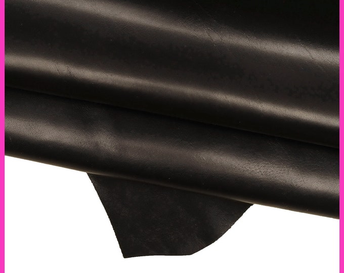 Black SMOOTH leather hide, glossy calfskin with venis, solid color, slightly cowhide B16076-TB La Garzarara