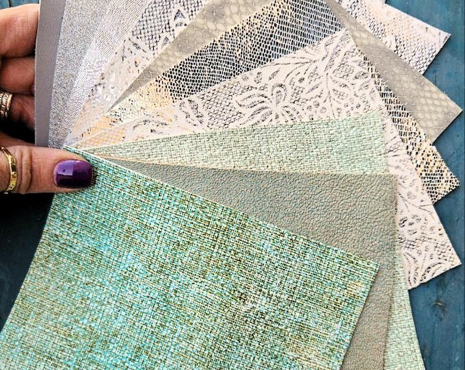 10 Selected leather scraps, various tones, printed and metalic printed,mix selection leather pieces as per pictures RT272  La Garzarara