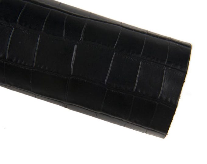 Grey CROCODILE printed leather hide, classic croc embossed cowhide, gray glossy calfskin 1.1 - 1.3 mm B16647-ST La Garzarara