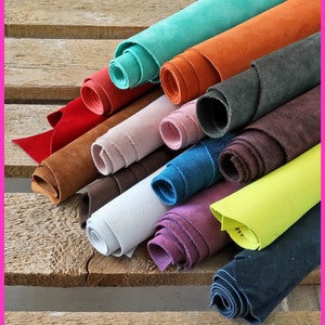Ritagli PELLI SCAMOSCIATE e NUBUCK assortimento casuale, media dimensione, tinta unita, colori vari 0,500 kg- 0,750 kg- 1 kg- 2 kg AMZ29/B