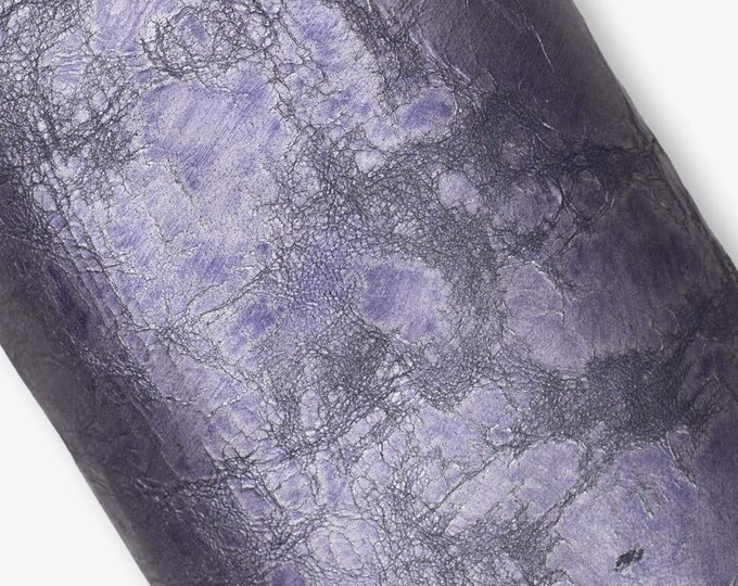 Steelmetal / purple METALLIC leather skin, aged, hand painted DISTRESSED wrinkled goatskin, soft crackled hide for crafters B19588-MT(st)