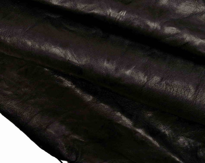 BLACK goatskin leather, VEGETABLE washed soft wrinkled skin, natural soft genuine italian hide leather for crafting B12695-TB La Garzarara