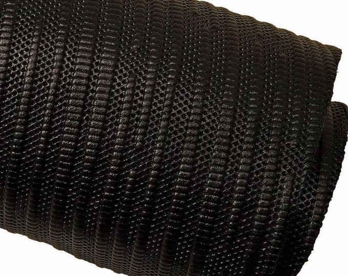 Black 3D print leather hide, semi glossy embossed cowhide, sporty printed calfskin, medium softness B15084-TB La Garzarara