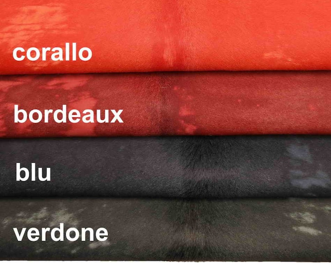 ACID WASH hair on leather hides - coral burgundy blue green pony calf skins - distressed vintage cowhide B13601-CV La Garzarara