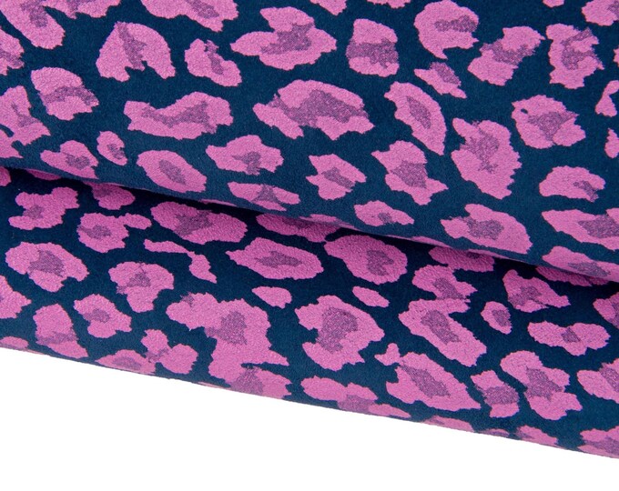 Pink LEOPARD texture on blue suede calfskin, animal cheetah printed SPLIT cowhide B17559-ST La Garzarara
