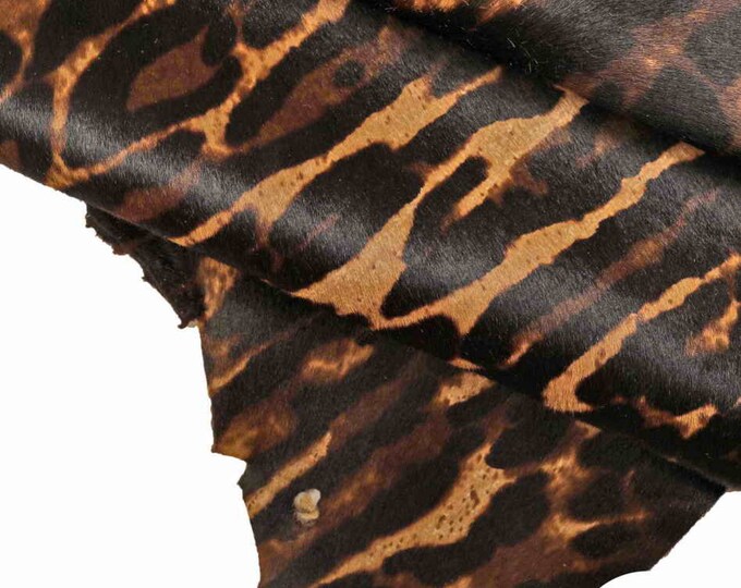 LEOPARD printed hair on LEATHER hide, brown-black-beige animal textured cpony calfskin, luxurious soft hairy cowhide  B16753-CV La Garzarara