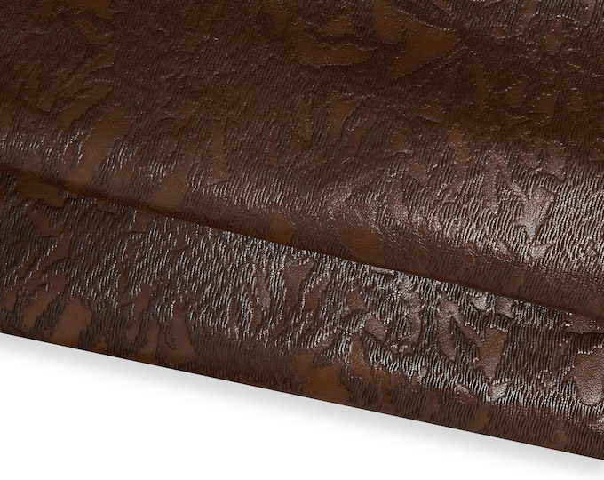 BROWN original leather skin, CORTEX like print on glossy goatskin, sporty soft hide for crafters B17188-ST La Garzarara