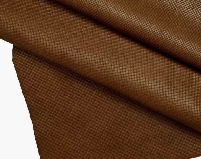 BROWN PRINTED cowhide - tiny squares embossed calf - geometrical print cow - italian skins for crafting  B13241-ST La Garzarara