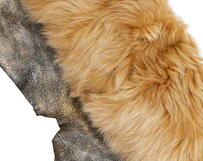 Beige DOUBLE FACE shearling, plush hairy  sheepskin,  back skin in gold metallic leather  B19638-MNT La Garzarara
