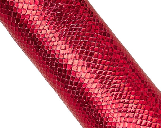 Red METALLIC PYTHON leather skin, glossy reptile printed goatskin, soft bright snakeskin  B17202-MT(st) La Garzarara