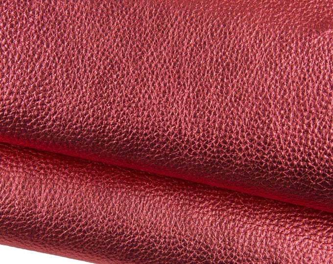 Red/pink PEBBLE GRAIN printed cowhide, glossy soft leather skin, metallic thick hide for crafters B18825-TU La Garzarara