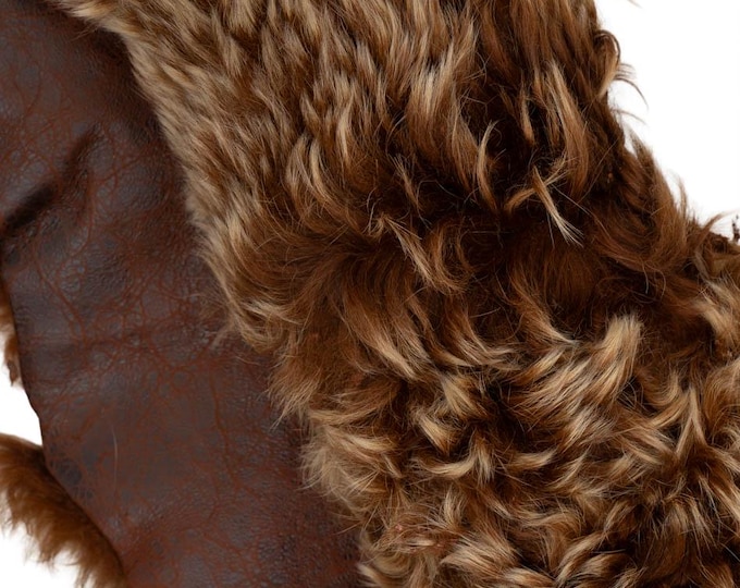 Reddish brown natural WOOL leather skin, double face SHEARLING with back skin in brick red distressed leather  B19646-MNT La Garzarara